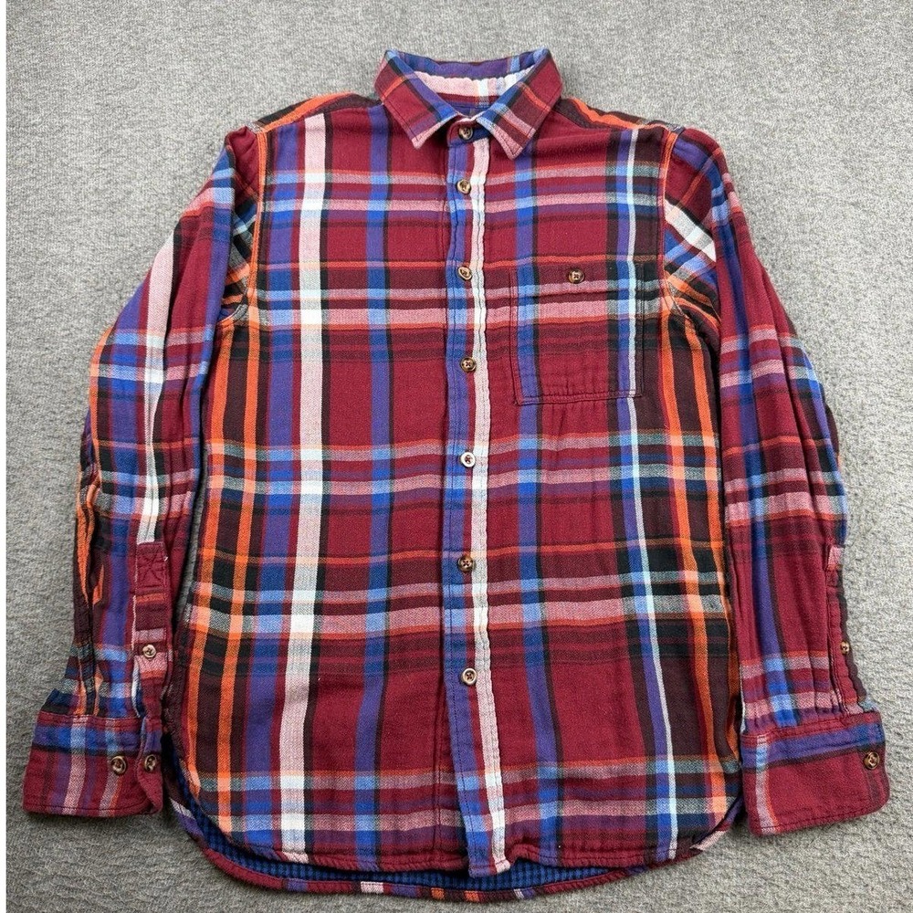 Mossimo Supply Co Men's Small Plaid Flannel Button Down Shirt Maroon Blue Orange